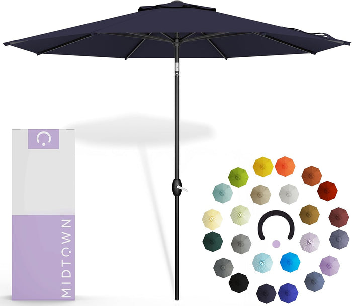 Midtown Umbrellas 10-Year-No-Fade - 9 Ft - UV Proof Ivory White Polyester Fabric - Umbrella Outdoor Patio, Auto-Tilt Aluminum Frame Patio Umbrella for Garden, Pool & Deck - Black Pole