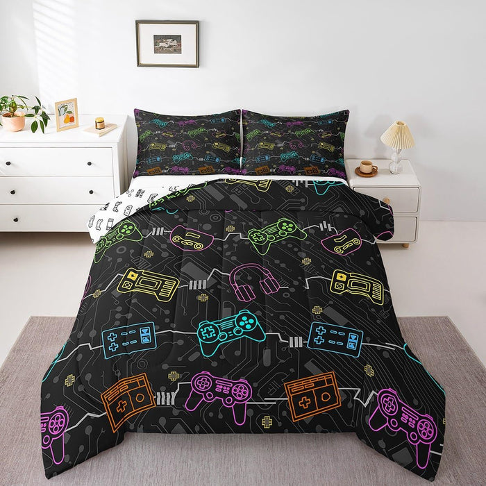Feelyou Kids Gamer Comforter Set Twin Size, Galaxy Gaming Bedding Set Glitter Game Comforter Boys Girls Gamepad Teens Duvet Set Bedroom Decor Bed Set 2Pcs