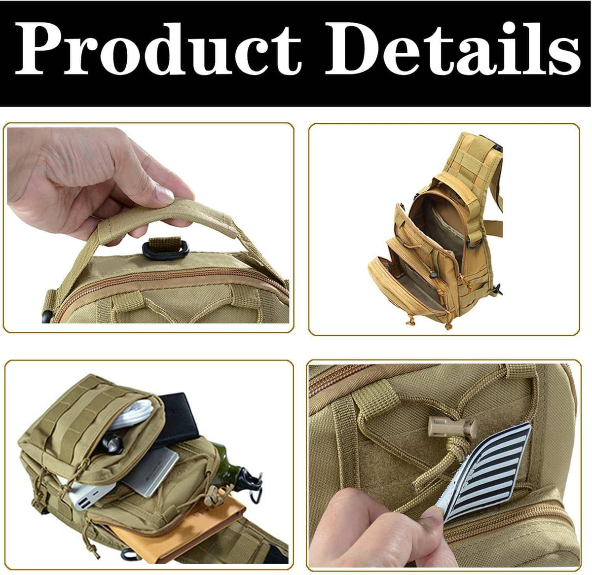 Tactical Sling Bag for Men，Tactical Shoulder Bag，Small Tactical Bag for Men (Khaki)