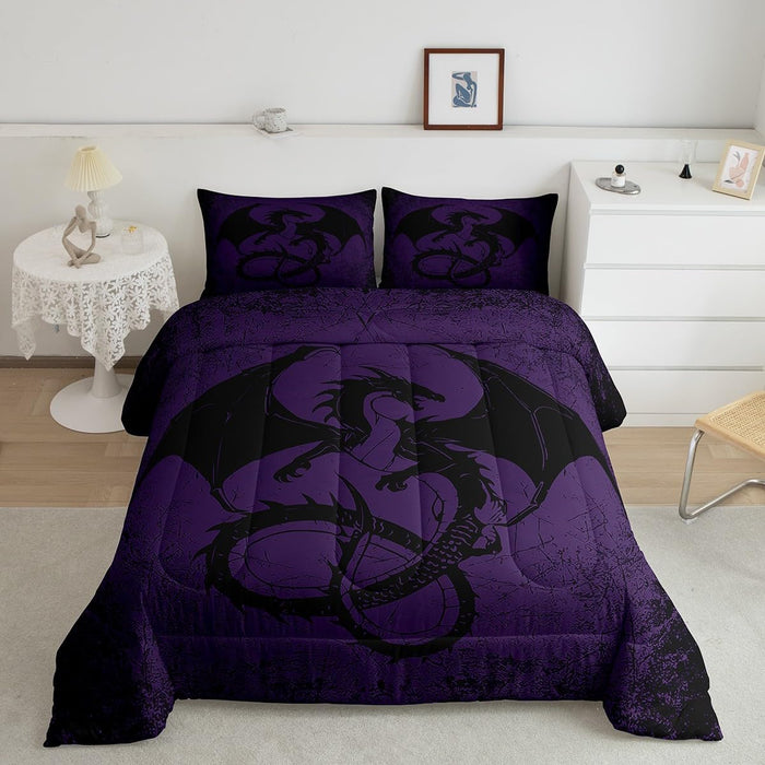 Feelyou Kids Boho Dragon Comforter Set Queen Size, Black Dragon Bedding Set Sun and Moon Duvet Insert Boys Girls Wildlife Teens Bedroom Decor Bed Set 3Pcs
