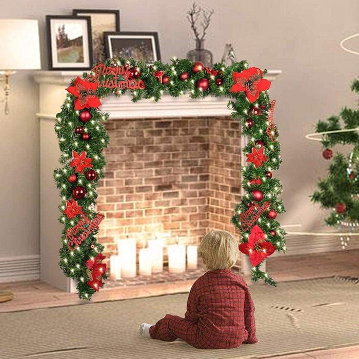 HIIXHC Christmas Illuminate Garland, 9 ft Rattan Artificial Flower Vine Plants Outdoor Decorations, Pre-Lit Battery Operated (Battery Not Included)