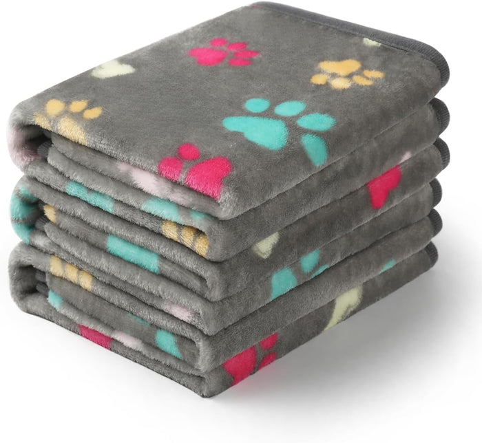 Luciphia 1 Pack 3 Blankets Fluffy Premium Fleece Pet Blanket Flannel Paw Printed Throw for Dog Cat(Small 23x16'', Grey/Brown/Blue)