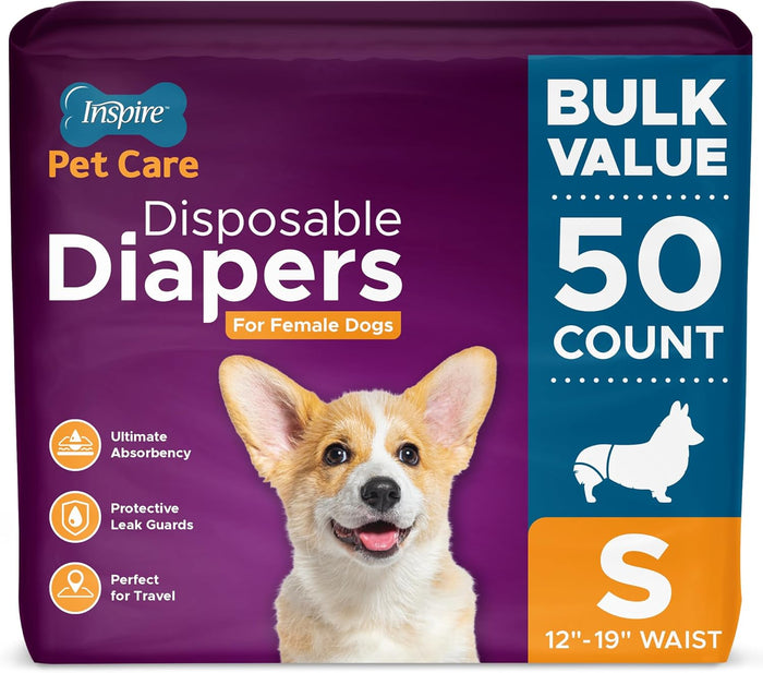 Inspire Pet Care Dog Diapers Female Dogs | Bulk Value Doggie Incontinence, Accidents, for Heat, Pee or Period and Housebreaking (Large (30 Count))