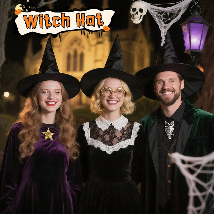 Dokeawo Witch hats 8 Pack Halloween Witches Hat with 108 Feet Hanging Rope & 32Pcs 3D Bats, Hanging Witch Hats Halloween Decor Witches Costume Accessory for Party Favor