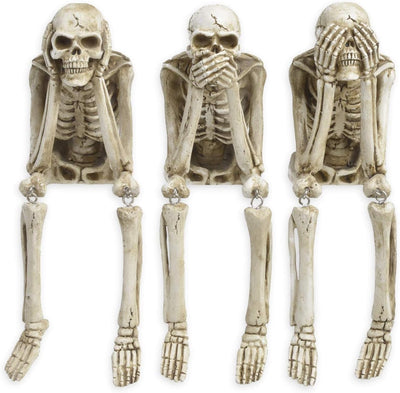 Newman House Studio Halloween Statues No-Evil Skeleton Collectible-Figurines - Realistic Skull Decorations See Speak Hear No Evil Home Decor Set of 3, 2.3L x 4W x 4.3H inch