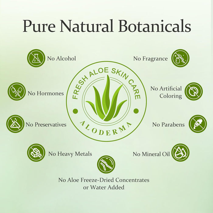 Aloderma 99% Organic Aloe Vera Gel Made within 12 Hours of Harvest - Lightweight, Non-Sticky Aloe Gel for Face Body, Hair, & Scalp, After Sun Relief, Natural, Soothing Hydrating Aloe Gel, 10.6oz