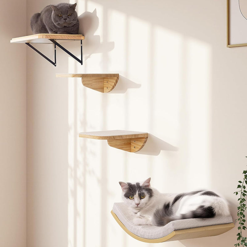 Cat Wall Shelf with Curved Hammock Bed, Wall Mounted Cat Perch with Beige Soft Foam Cushion, Floating Wall Furniture for Climbing, Sleeping & Lounging