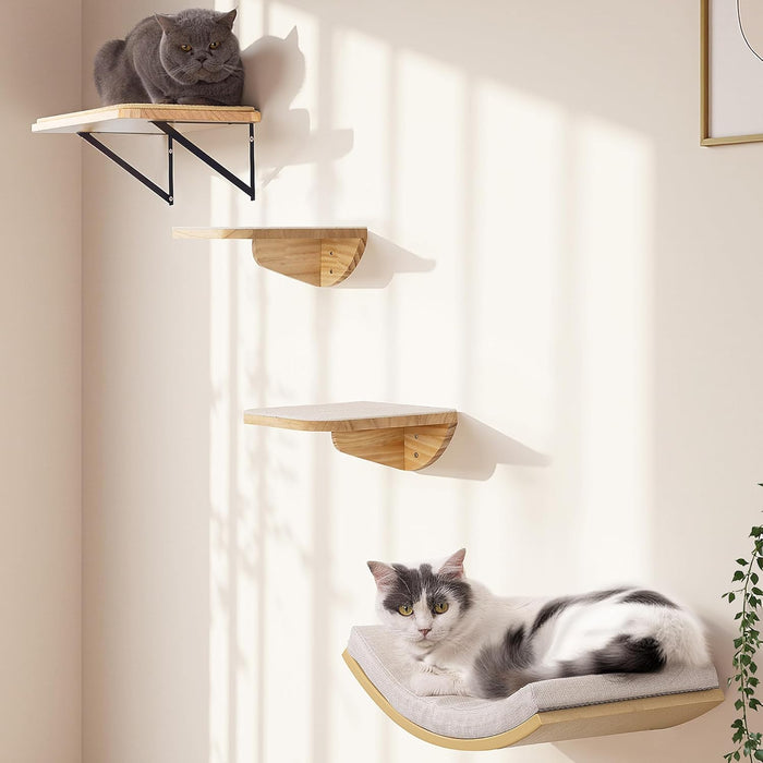 Cat Wall Shelf with Curved Hammock Bed, Wall Mounted Cat Perch with Beige Soft Foam Cushion, Floating Wall Furniture for Climbing, Sleeping & Lounging