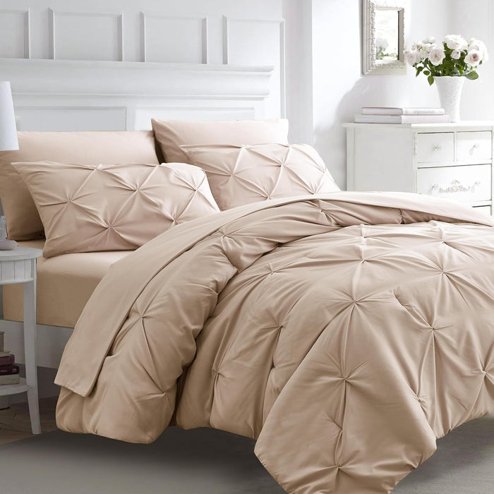 Ubauba 7pc Purple Comforter Set Queen Size with Sheets, Pintuck 7 Piece Bedding Comforters Bed in a Bag for All Season, Pinched Pleat Bed Set with Comforter (Purple,Queen)