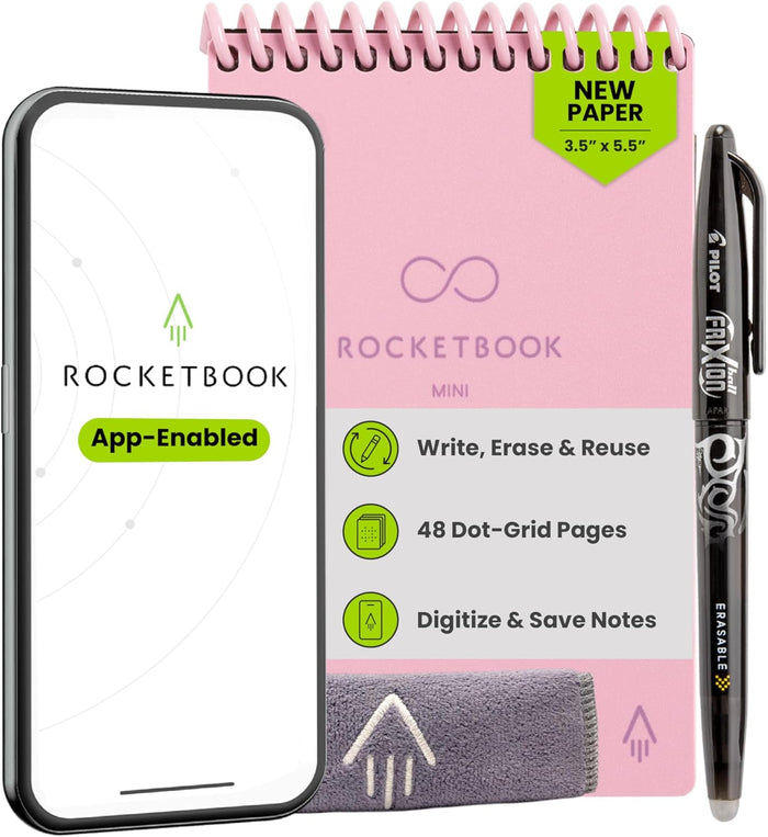 Rocketbook Mini Reusable Smart Notepad, Pocket Size On-The-Go Notebook, 3.5x5.5, Black (Pack of 1)