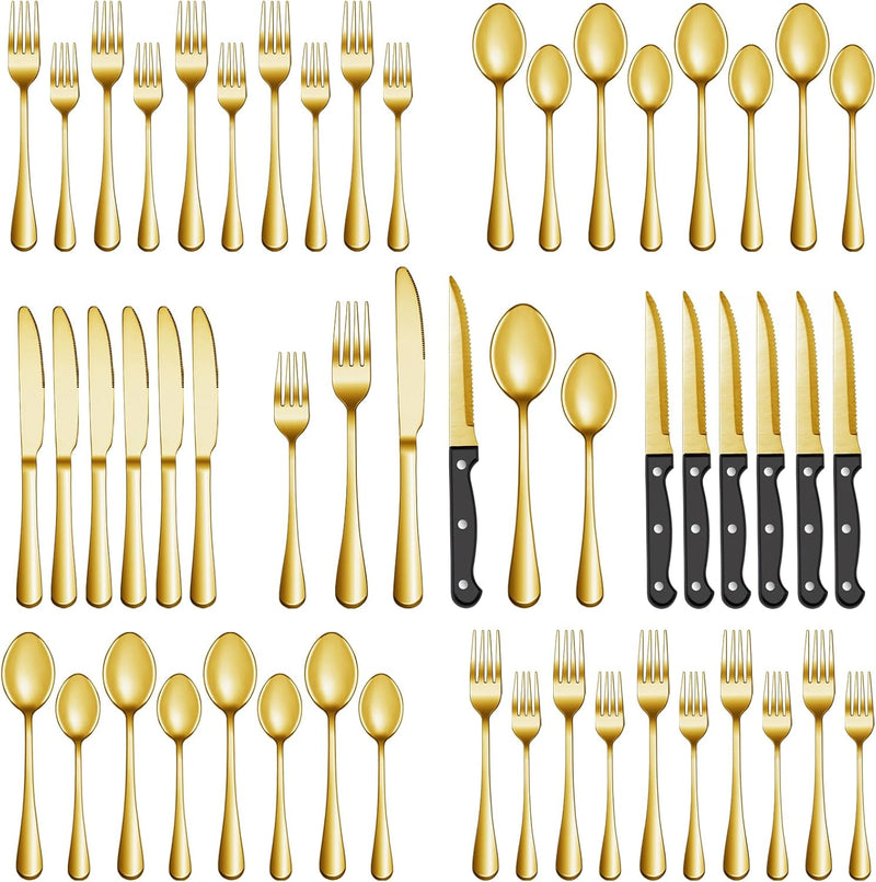Silverware Set with Steak Knives Service for 4,Stainless Steel Flatware, Mirror Polished Cutlery Utensil Set for Home Kitchen Eating Tableware, Include Fork Knife Spoon, Dishwasher Safe