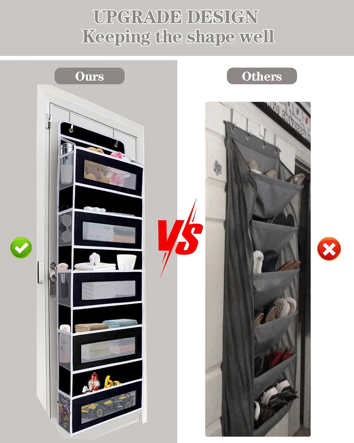 Over Door Hanging Storage Organizer, 5 Large Pockets, 10 Mesh Pockets,Black, 44 lbs Capacity (Black)