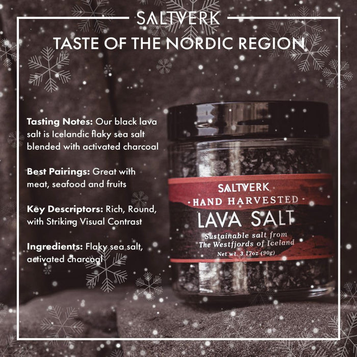 Saltverk Sea Salt -Gourmet, Icelandic, Hand Harvested and Sustainably Made - Lava 3.17 Oz
