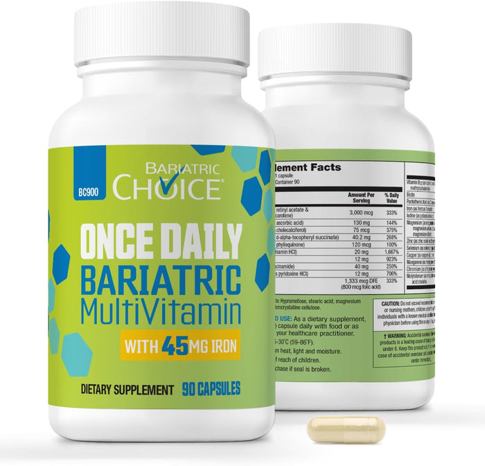 Bariatric Choice Once-Daily Bariatric Multivitamin with 45 mg of Iron | Easy to Swallow Capsule | Vitamin for Bariatric Surgery Patients | 90 Count (3-Month Supply)
