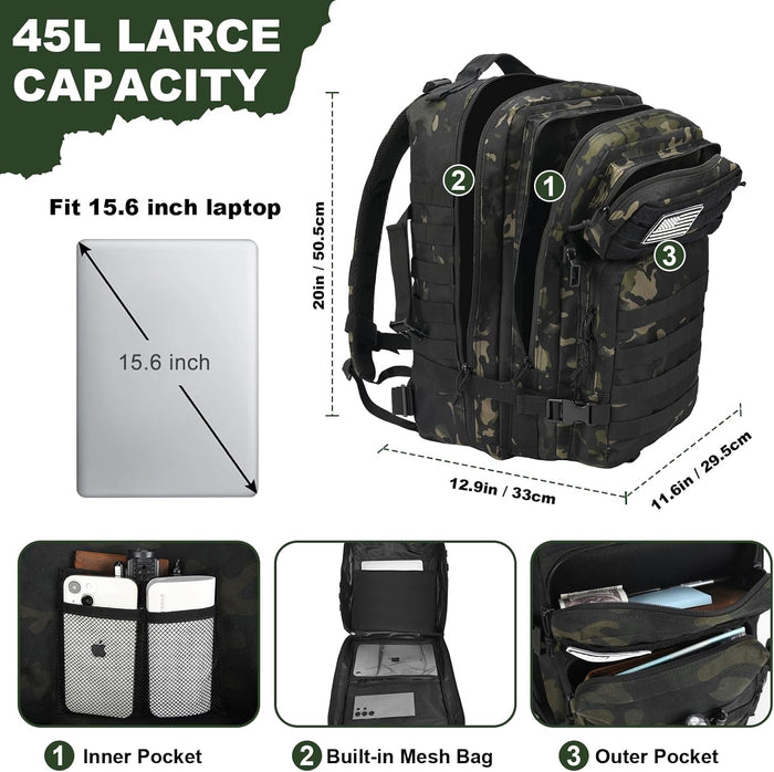 Military Tactical Backpack for Men Army 3 Day Assault Pack Outdoors Hiking Treeking Rucksack with Molle System