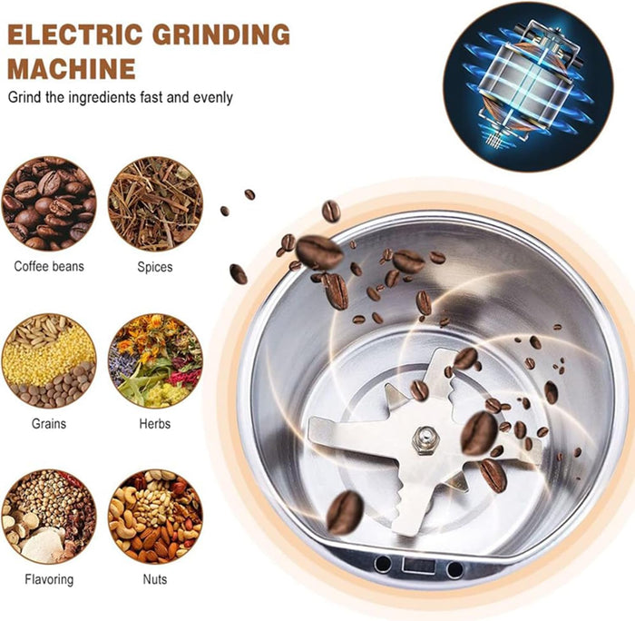 Household Small Powder Grinding Machine, Grain mills, Herb Grinder, Spice Grinder, Electric Coffee Grinder, Multifunctional Grinding Machine with 304 Stainless Steel Blade (Blue)