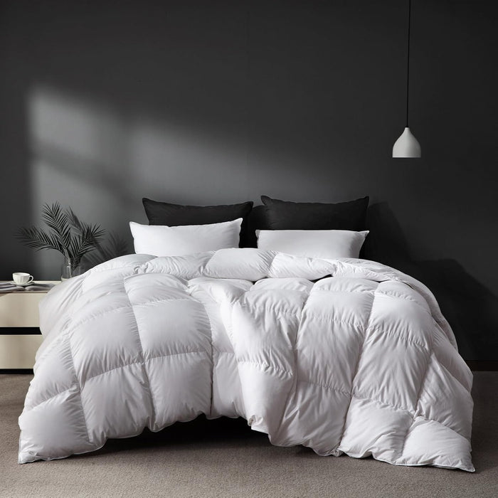 Grey Goose Feather Down Comforter Queen Size, Premium All Season Duvet Insert, 750+ Fill Power 1200TC Cotton Blend Fabric Hotel Style Comforter, 42 Oz Lightweight (90x90, Dark Grey)