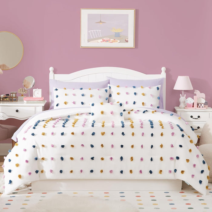 Geniospin Light Blue Full Comforter Set for Girls- 7 Pieces Bowknot Jacquard Bed in A Bag Twin Bedding Sets with Sheets, Pillowcases & Shams, All Season Kids Comforter Set