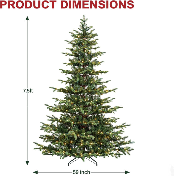 Hykolity 7.5 ft Prelit Christmas Tree, Artificial Christmas Tree with 450 Warm White LED Lights, 1173 PE&PVC Branch Tips, Metal Stand and Hinged Branches