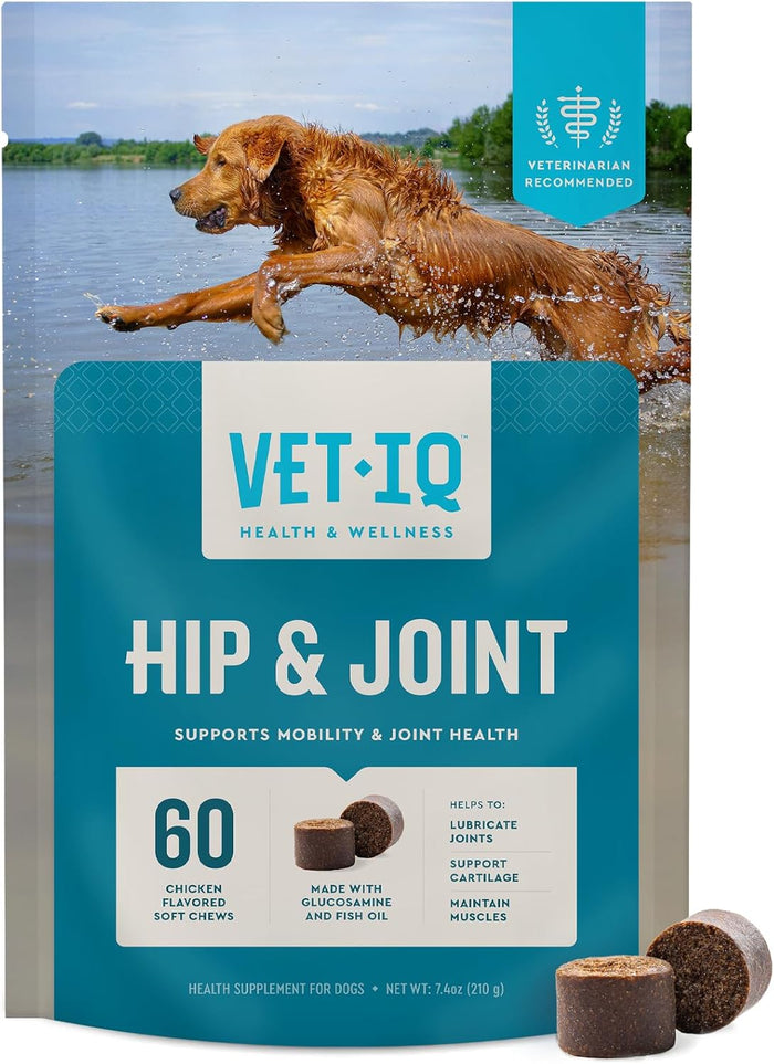 VetIQ Glucosamine Hip & Joint Supplement for Dogs, 180 Soft Chews, Joint Support Supplement with MSM and Krill, Dog Health Supplies Large & Small Breed, Chicken Flavored Chewables
