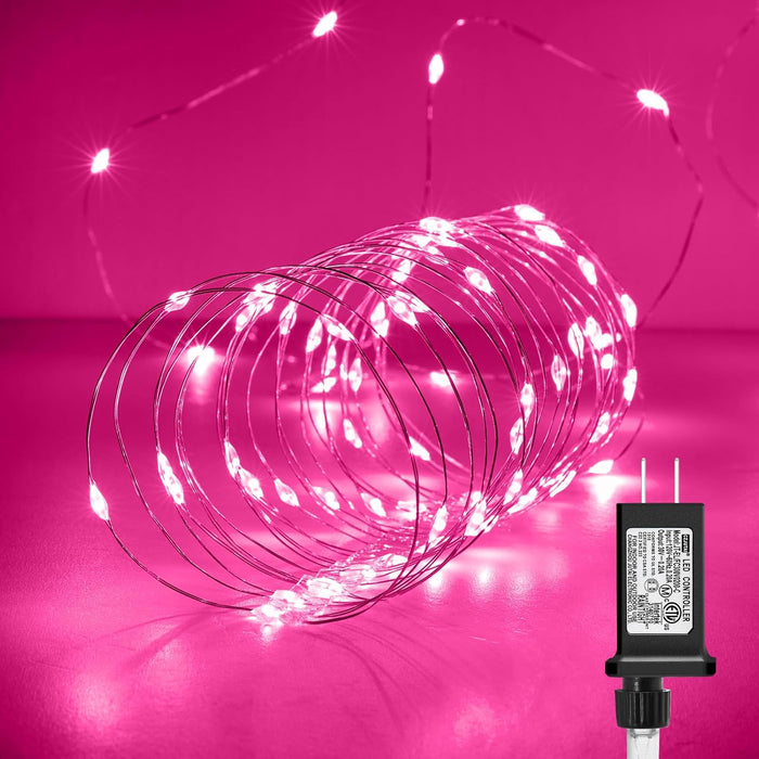 Minetom Fairy Lights Plug in, 33Ft 100 LEDs Waterproof Silver Wire Firefly Lights, Adaptor Included, Starry String Lights for Wedding Indoor Outdoor Christmas Patio Garden Decoration, Warm White