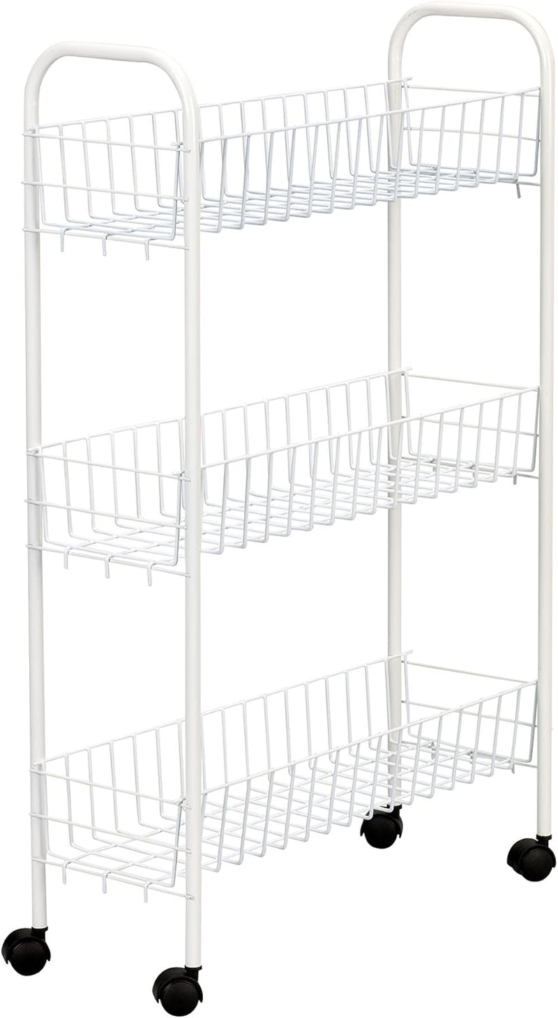 Household Essentials Slim Storage Cart, 3 Shelf Storage Cart with Wheels, Perfect for Laundry Rooms, Bathrooms, Pantries, Kitchens and More