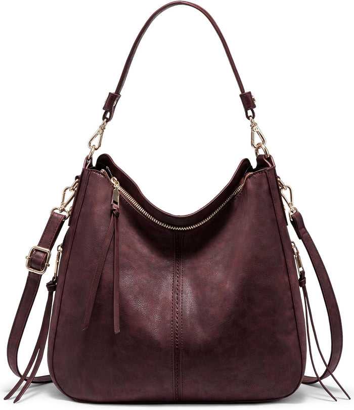 Realer Hobo Crossbody Bags for Women Designer Faux Leather Hobo Handbags Retro Large Size Shoulder Bag Bucket Purse