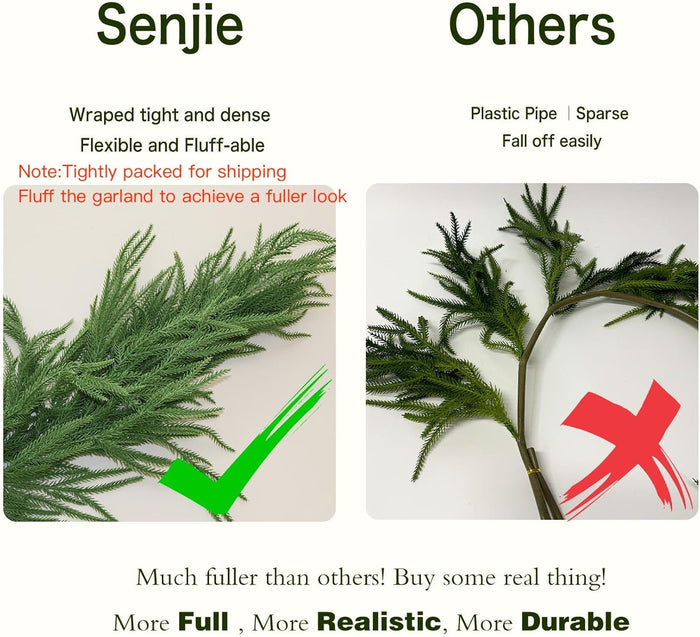 Christmas Garland Norfolk Pine Garland Real Touch Artificial Greenery Garland for Mantle Fireplace Table Indoor Outdoor Decor 6FT