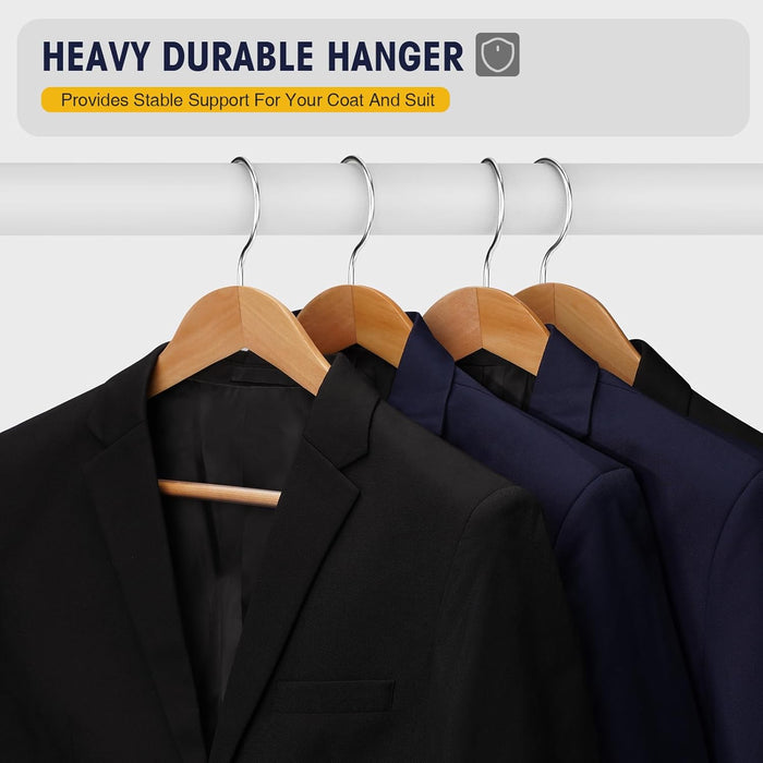 Suit Hangers 6 Pack Wooden Hangers,Heavy Duty Coat Hangers,Wide Shoulder Hangers with Non Slip Pants Holder,Suit Hangers for Men for Women,for Suit,Coat,Jacket,Pants (Natural)