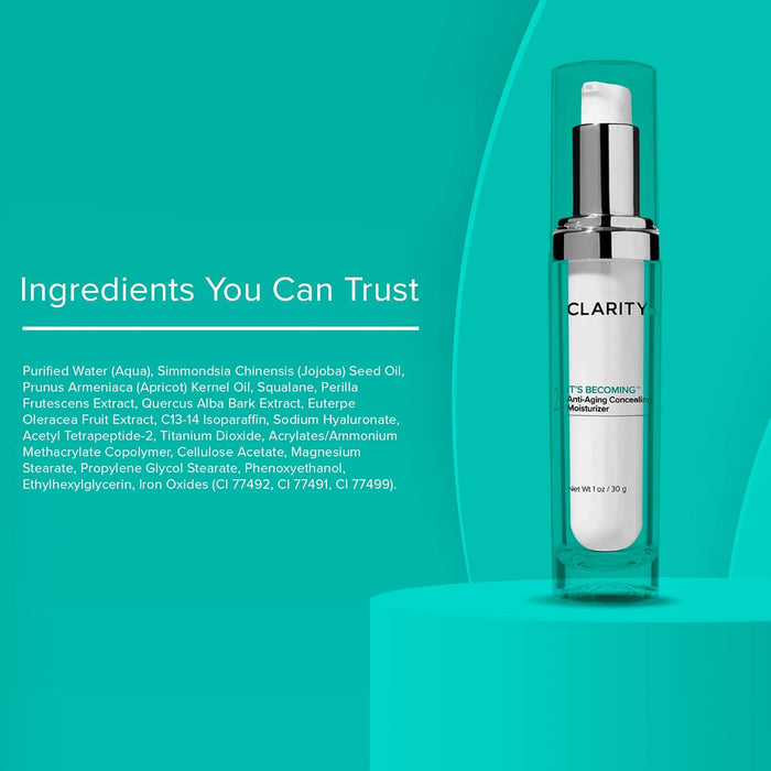 ClarityRx It's Becoming Anti Aging Tinted Moisturizer, Plant Based Concealer for All Skin Tones, Paraben Free, Natural Skin Care (1 oz)