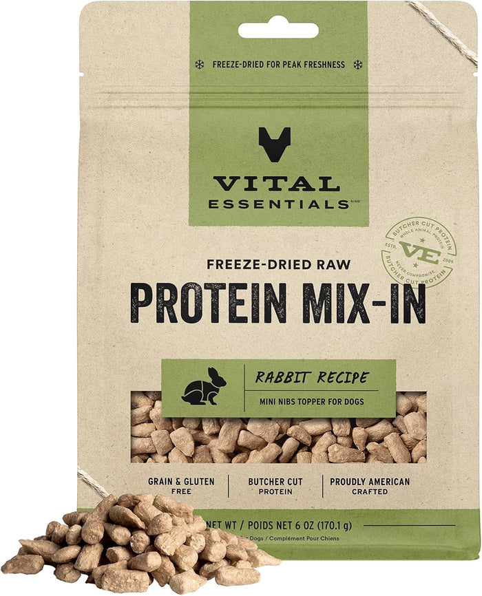 Vital Essentials Freeze-Dried Raw Protein Mix-in Dog Food Topper, Rabbit Mini Nibs Topper for Dogs, 18 oz
