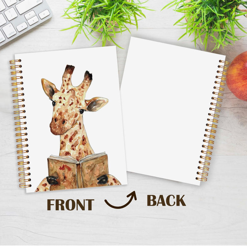 LZYRF Giraffe Reading Book Spiral Notebook Journal, Giraffe Gifts Notebooks for Note Taking, Reading Journals for Book Lovers, Funny Animal Bookish Hardcover Notebook, 5.5x8.3 Inch
