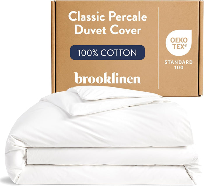 Brooklinen Luxury Percale Duvet Cover – 100% Cotton, Cool, Crisp, Extra-Long Corner Ties, Button Closure, Soft & Breathable – Machine Washable, Duvet Cover Full/Queen Bed Sizes (Cream)