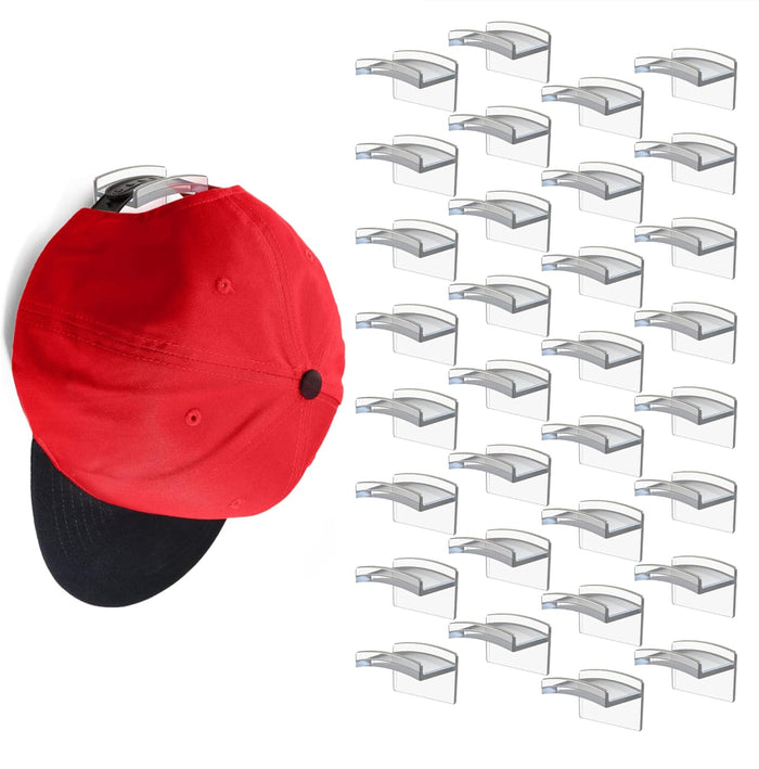 Modern JP Adhesive Hat Hooks for Wall (8-Pack) - Minimalist Hat Rack Design, No Drilling, Strong Hold Hat Hangers - USA Patented, Clear