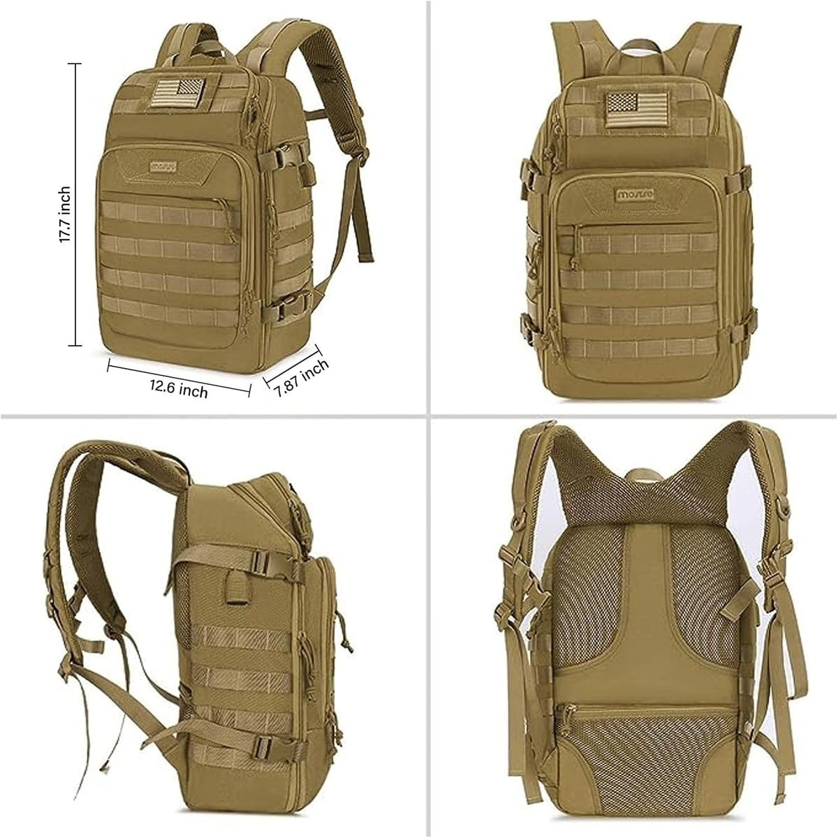 MOSISO 30L Military Tactical Backpack for Men, Army Backpack Military Daypack 3 Day Assault Pack Hiking Rucksack Bug Out Bag, Khaki