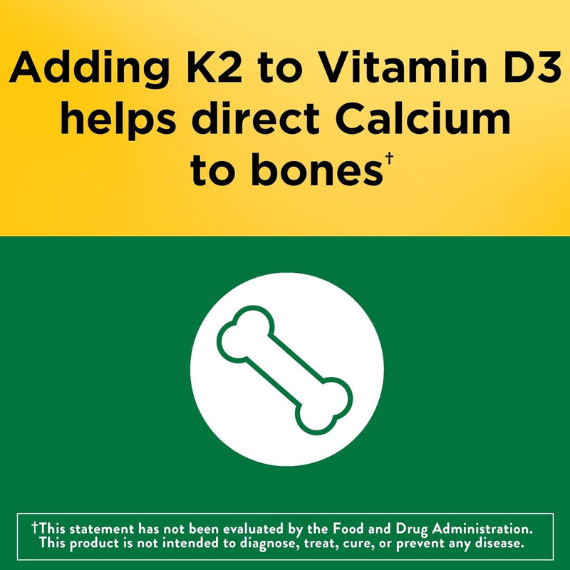 Nature Made Vitamin D3 K2 Supplement, 5000 IU (125 mcg) Vitamin D for Bone, Teeth, Muscle and Immune Support, 30 D3 and K2 Softgels, 30 Day Supply