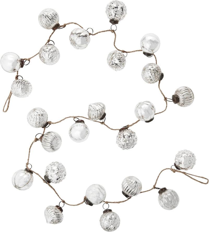 Creative Co-Op Embossed Mercury Glass Ball Ornament Garland, Marbled Taupe (72 Inch)