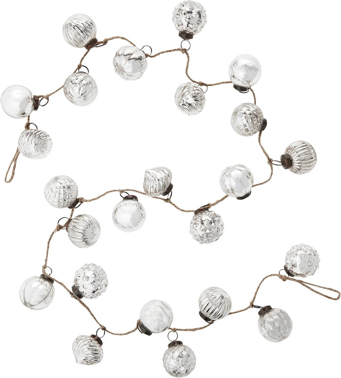 Creative Co-Op Embossed Mercury Glass Ball Ornament Garland, Marbled Taupe (72 Inch)