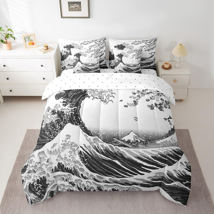 Feelyou Cherry Blossoms Bed Set for Kids Boys Girls Twin Size Sakura Flower 7 Pieces Beeding Set Ultra Soft Japanese-Style Bed in a Bag with Comforter, Sheets, Pillowcases Floral Botanical Room Decor