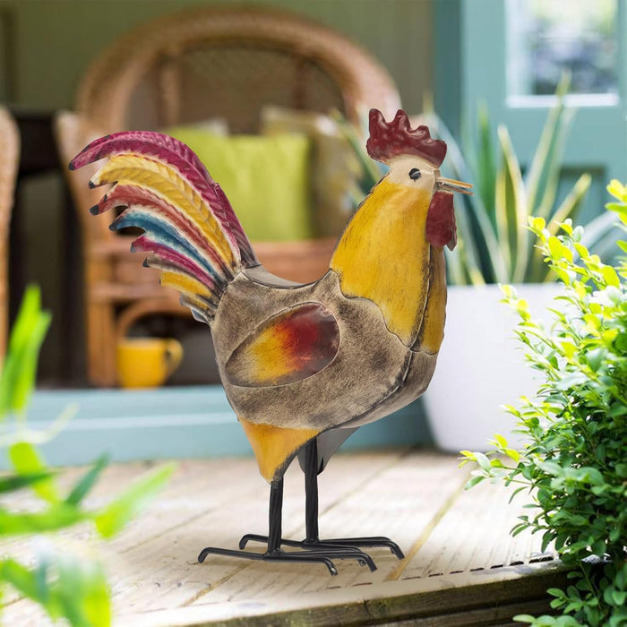 Set of 2 Metal Chicken Decor, Farmhouse Metal Rooster, Garden Chicken Statue, Hen and Rooster Ornaments Yard Art for Backyard Patio Lawn Decorations