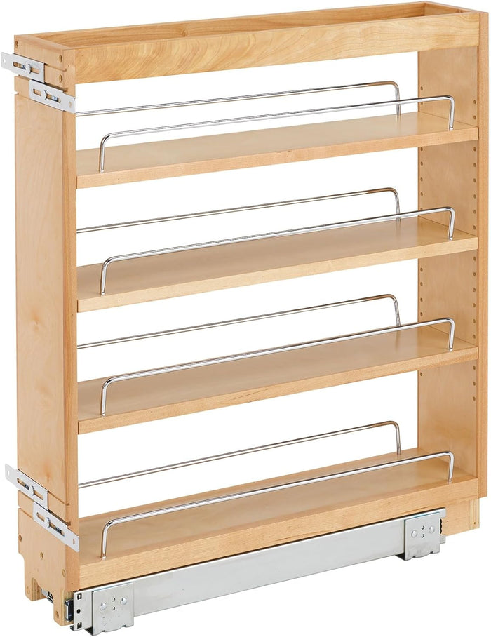 Rev-A-Shelf 8" Pullout Kitchen Cabinet Storage Organizer Slide Out Pantry Spice Rack with Adjustable Shelves for 8.5" W Cabinet Opening, 448-BC-8C