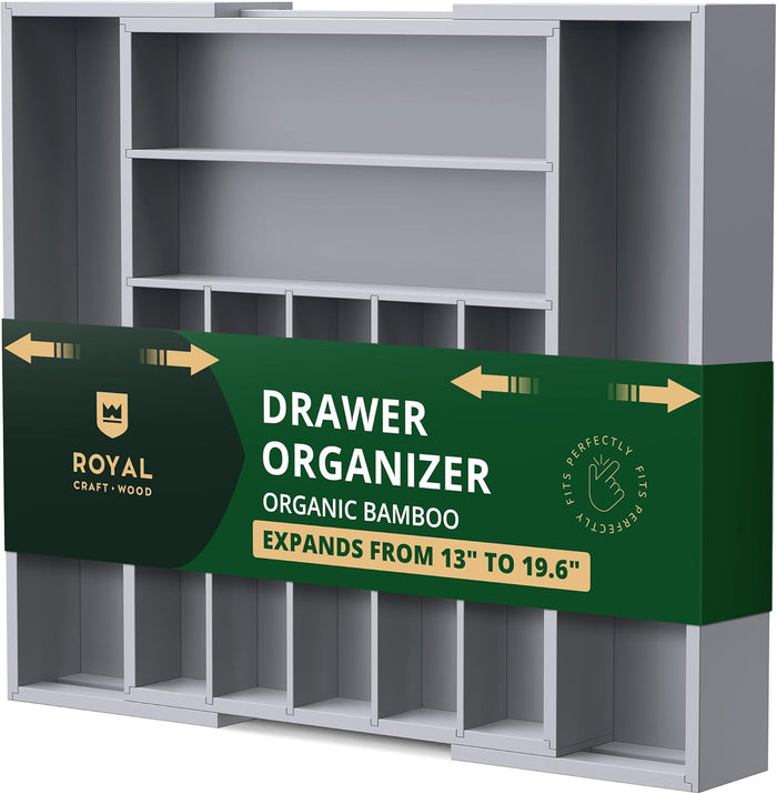 ROYAL CRAFT WOOD Luxury Bamboo Kitchen Drawer Organizer - Silverware Organizer, Utensil Holder & Cutlery Tray Drawer Dividers for Flatware (9 Slot, Natural)