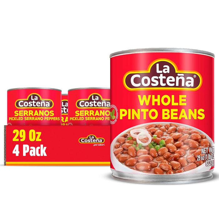 La Costeña Refried Pinto Beans - Ready-to-Eat Canned Refried Beans for Mexican Food, Mexican Rice, Nacho Bean Dip, Bean Burrito, Carne Asada, Fajita & Taco Seasoning - 14.1oz, 12 Pack Canned Food