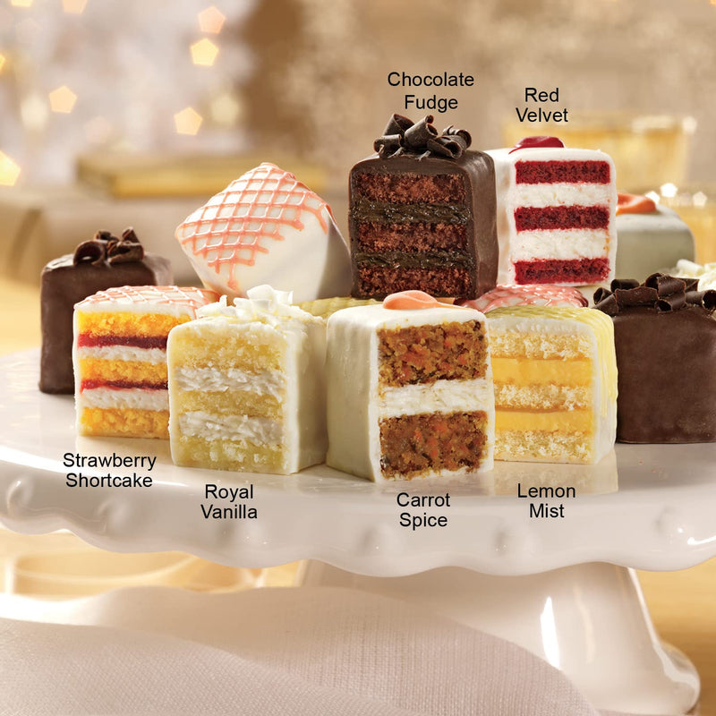The Wisconsin Cheeseman Incredible Petits Fours - Gourmet Mini Layer Cakes in Chocolate Fudge, Red Velvet, Strawberry Shortcake, Vanilla, Lemon, and Carrot Spice - Dessert Cake Assortment Gift