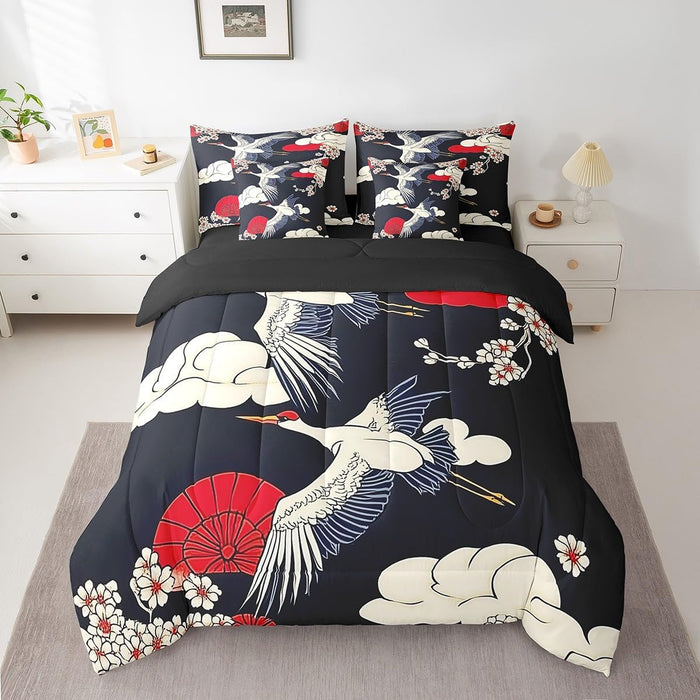 Feelyou Cherry Blossoms Bed Set for Kids Boys Girls Twin Size Sakura Flower 7 Pieces Beeding Set Ultra Soft Japanese-Style Bed in a Bag with Comforter, Sheets, Pillowcases Floral Botanical Room Decor