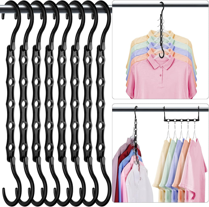 HOUSE DAY Black Magic Space Saving Hangers 10 Pack, Premium Smart Hanger Hooks, Sturdy Cascading Hangers with 5 Holes for Heavy Clothes, Closet Organizers and Storage, College Dorm Room Essentials