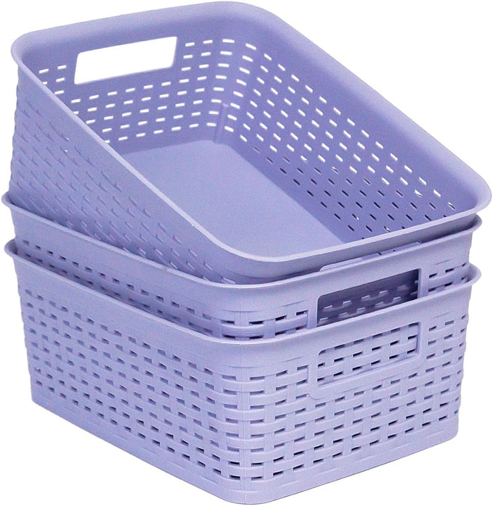Soddeph Plastic Storage Baskets for Cabinets, Household Pantry Organization with Handle,Organizer Bins for Room,Bathrooms,Under-Sink,Kitchen (Black, S-3PACK)