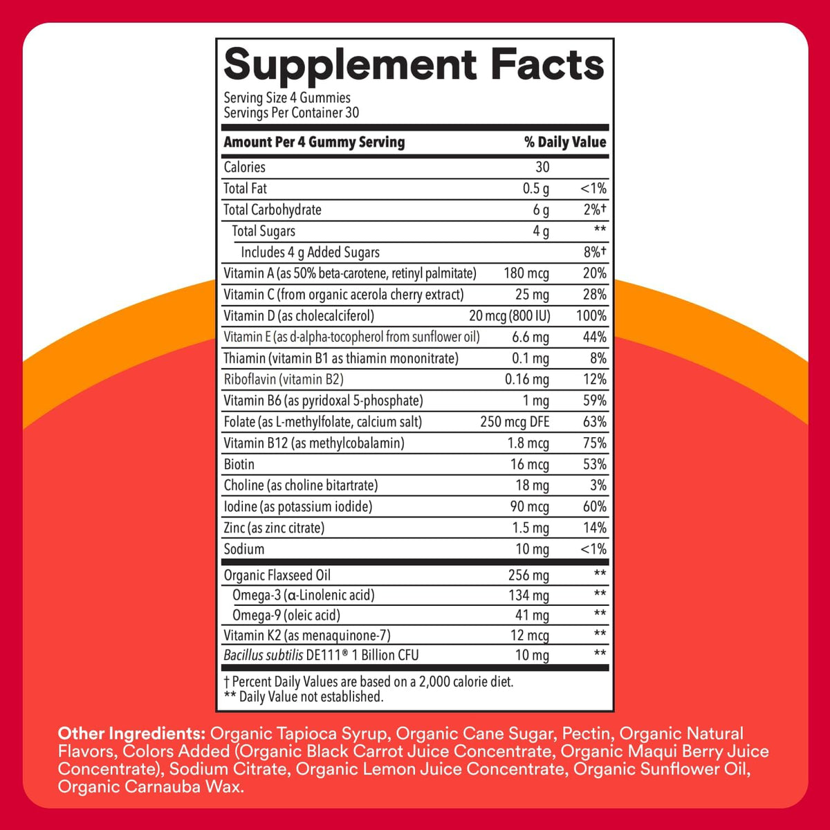 SmartyPants Organic Kids Multivitamin Gummies: Probiotics, Omega 3 (ALA), Vitamin D3, C, Vitamin B12, B6, A, K & Zinc for Immune Support, Biotin, Three Fruit Flavors, 120 Count (30 Day Supply)