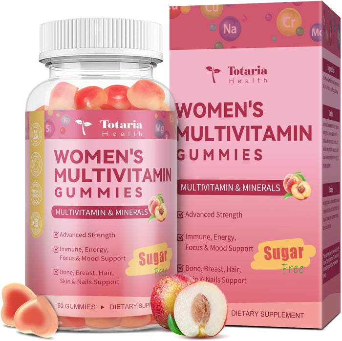 Sugar Free Multivitamin Gummies for Women 14+ w/Iron, Inositol, Folate, Biotin, Womens Daily Multivitamin Gummy w/Vitamin A, C, B, D3, K2, for Hair, Skin, Energy, Immune, Strawberry Flavor