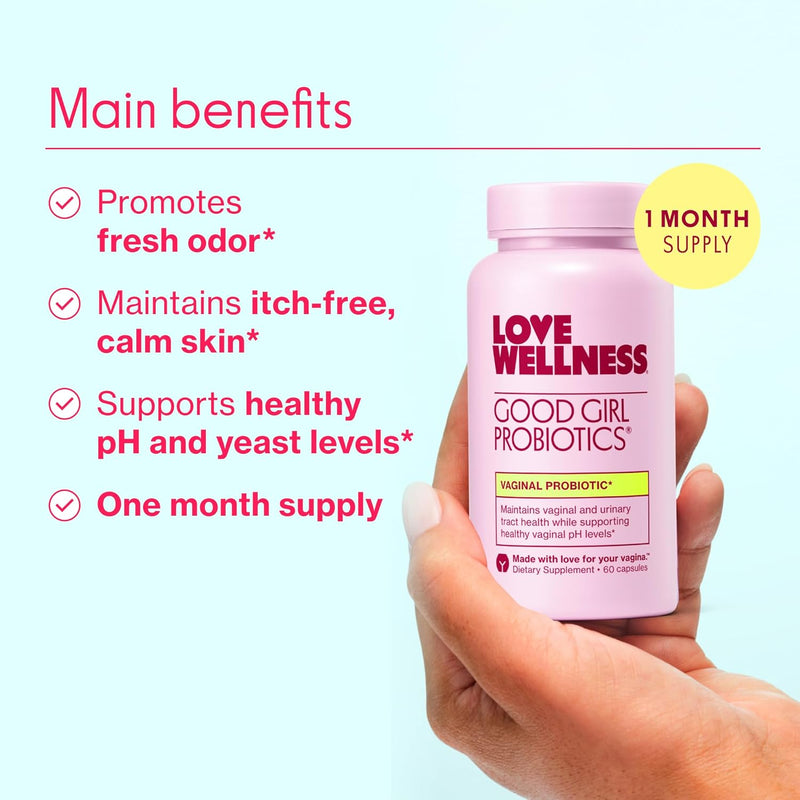 Love Wellness Good Girl Probiotics | Women’s Vaginal Health & pH Balance Supplement | Probiotic for Urinary Tract, Yeast, Odor & Immune Support | Gluten-Free | 30-Day Supply
